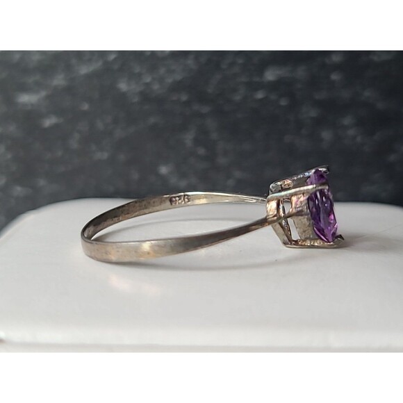 925 Sterling Silver Prong Set Amethyst Heart Shaped Solitaire Ring, SIZE US 8.25 - Picture 5 of 10